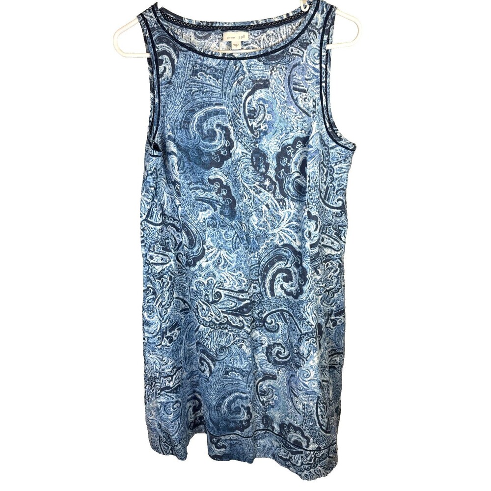 J Jill Love Linen Sleeveless Blue Shift Dress Women's Size S Casual Lagenlook